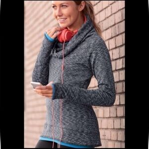 Athleta Space Dye Tranquility Pullover Cowl Neck Fleece Sweater Size XS